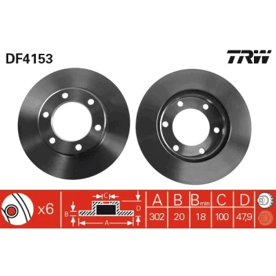 Imagen de TRW DF4153 Disco de freno 302 20 6 139,6 ventilado barnizado TOYOTA: Land Cruiser Prado 90, 80, 70 SUV