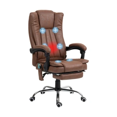 Imagen de Vinsetto Silla de Masaje con 6 Puntos Oficina Giratoria Escritorio Reclinable Altura Ajustable Función Calefacción Reposapiés Retráctil y Control Remoto Marrón