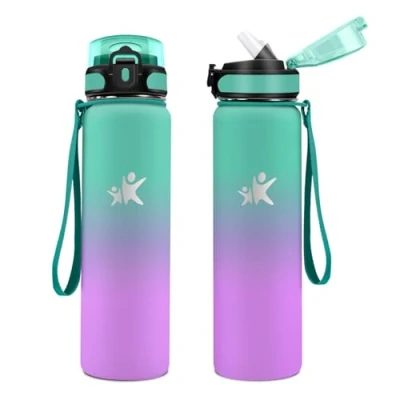 Imagen de KollyKolla Botella Agua Acero Inoxidable 1L, Termica con Pajita, Cantimplora sin BPA, Reutilizable, Doble Pared al Vacío a Prueba de Fugas, Termo para Niños &amp; Adultos, Deporte, Senderismo