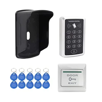 Imagen de YAVIS Sistema de Control Acceso RFID Teclado Lector Tarjetas Independiente + Cubierta Lluvia botón Salida del Acceso, 1000 usuarios 10 llaveros 125 kHz