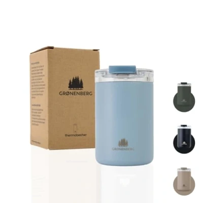 Imagen de Groenenberg Taza termo cafe 350 o 473ml para llevar 100% a prueba De fugas Caliente al menos 4 horas acero inoxidable reciclado (Sky, ml)