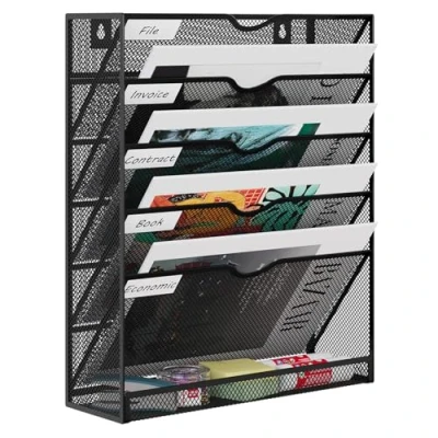 Imagen de EasyPAG organizador de archivos pared con malla A4 mejorado 6 niveles para colgar en la pared, almacenamiento revistas, color negro