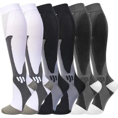 Imagen de Gcbiger Calcetines de compresión (3 pares) para hombre, circulación, 20 30 mmHg, medias médica, mujeres y enfermerías, negro, blanco gris, XXL