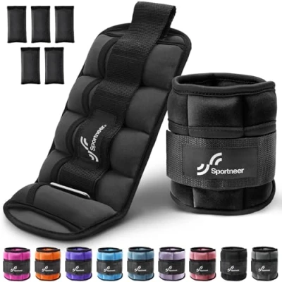 Imagen de Sportneer Juego de 2 Pesas para Tobillo y muñeca (454 g hasta 3,18 kg), Color Negro
