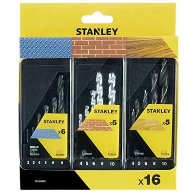 Imagen de STANLEY STA56045 QZ Conjunto de 3 Cassettes con 16 brocas HSS R metal: ø 2, 3, 4, 5, 6, 8 mm; piedra: 8, 10mm; madera: 10mm