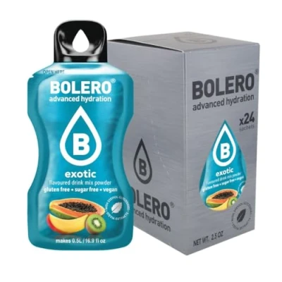 Imagen de Bolero bebida 24 bolsitas de 3 g fruta preparada en polvo soluble para fresca agua, 72 gramos endulzado con stevia (Exotic)