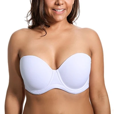 Imagen de DELIMIRA Sujetador sin Tirantes con Aros Tallas Grandes Invisible Multiposicion para Mujer Blanco 100C