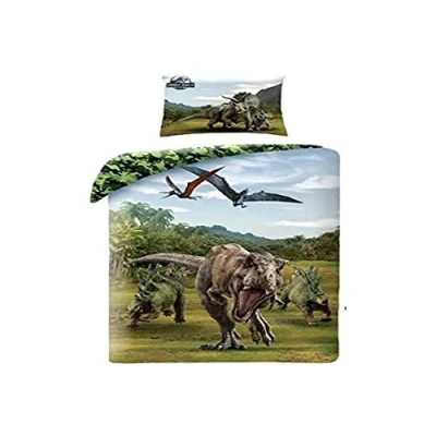 Imagen de Halantex JW2 21BL Juego de Cama Jurassic World Dinosaurs TRICERATOPE T Rex Funda Nórdica y Almohada Oficial Multicolor 100% Algodón 140x200cm + 70x90cm