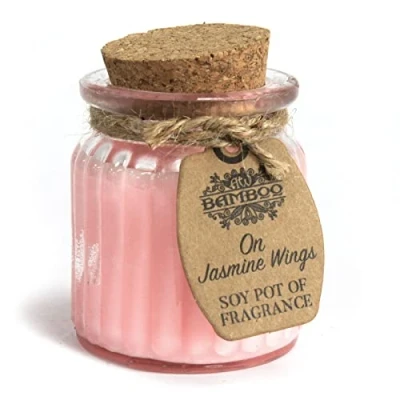 Imagen de Velas de Cera Soja Vela Aromática Fragancia Jazmin Aromaticas con Aroma Larga Duración Presentación en Tarro Tapa Corcho