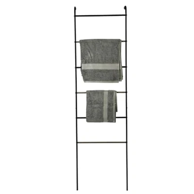 Imagen de Iris Ohyama Elegante Perchero metálico, tipo Ladder, Negro, Ganchos Incluidos, Marco Resistente, Antideslizante, para Dormitorio, Estudio, Armario, Ropa y zapatos, Secado, Montaje fácil, PI L160