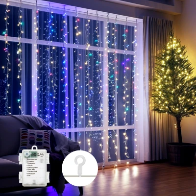Imagen de Aigostar cortina luces navidad, 2M*2M, 8 Modos Cadena de con Remoto, 200 LED RGB, temporizador, arbol navidad Resistente al Agua, para exterior y Interior, decoracion Fiestas