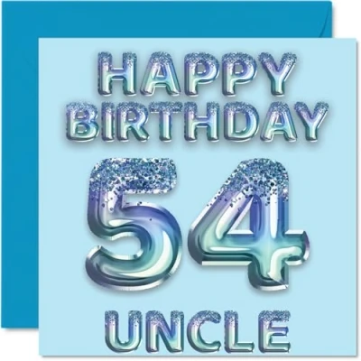 Imagen de Tarjeta de cumpleaños número 54 para tío, globos fiesta con purpurina azul, tarjetas feliz tío años sobrino sobrino, felicitación 145 mm x