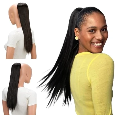Imagen de CAISHA 55 cm Postizo Extensiones De Cabello Trenza Con Cierre Cordón Liso Marrón Oscuro PH502