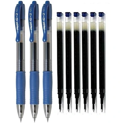 Imagen de PILOT 3 Bolígrafos BL G2 7 retractil tinta de gel + 6 Repuestos (azul)