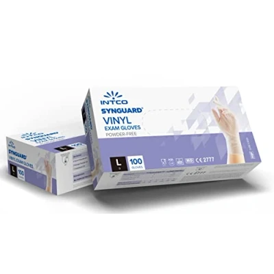 Imagen de 100 guantes de vinilo sin polvo, látex, hipoalergénicos, certificados CE transparentes según EN455 y EN374 para ensayos médicos desechables (Tamaño L)