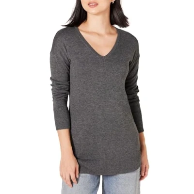Imagen de Amazon Essentials Jersey Tipo Túnica Ligero de Manga Larga y Cuello en Pico (Disponible Tallas Grandes) Mujer, Carbón Mezcla, XS
