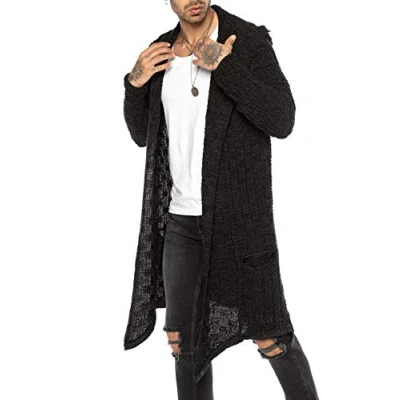 Imagen de RED BRIDGE Cárdigan Largo para Hombres Chaqueta De Punto Asimétrica Casual Negro S