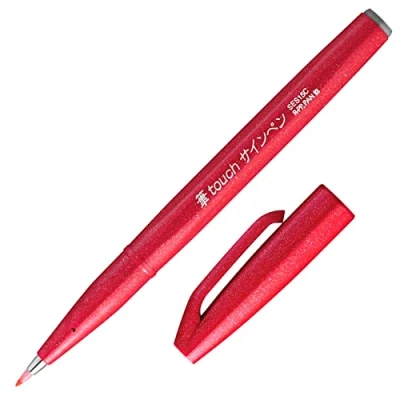 Imagen de Pentel Rotulador Touch con punta de pincel. Color rojo. Pack 10