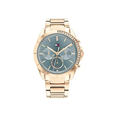 Imagen de Tommy Hilfiger Reloj Analógico de Cuarzo multifunción para mujer con Correa en Acero Inoxidable color oro rosado 1782386