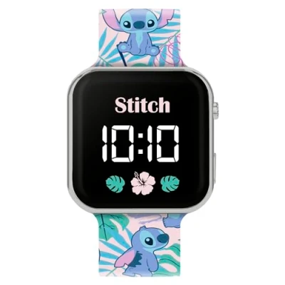 Imagen de Disney Lilo &amp; Stitch LAS4091 Reloj LED de Cuarzo con Correa Silicona para niños, Color Azul, Multicolor., Moderno