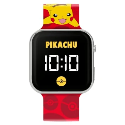 Imagen de Accutime Pokémon Pikachu POK4405 Reloj LED con correa roja para niños, multicolor, Moderno