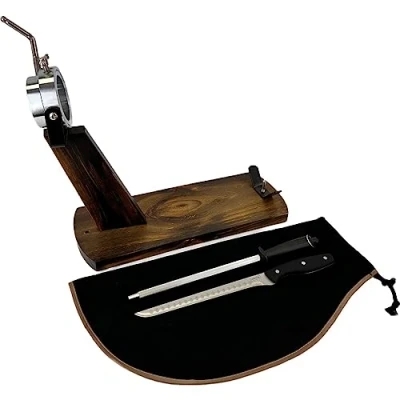 Imagen de NERTHUS Cabezal Giratorio + Cubre Jamon Negro Afilador Manual Cuchillo Jamonero, Acero Inoxisable, Original