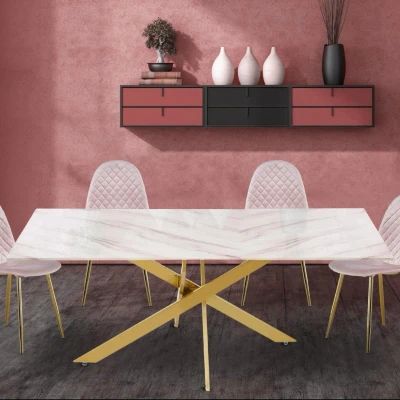 Imagen de Mesa de comedor Naelle cristal efecto mármol patas doradas Menzzo