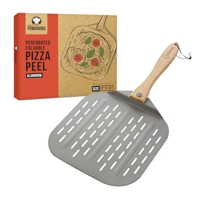 Imagen de Chef Pomodoro Pala Pizza Horno 30,5 x 35,6 cm, para Perforada de Aluminio con Mango Plegable Madera Fácil Almacenamiento, Accesorios Cocina Hogar Gourmet