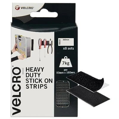 Imagen de VELCRO Brand Tiras Adhesivas de Alta Resistencia Gancho y Bucle Doble Cara con Adhesivo Fuerza Industrial Negro 50 mm x 100 Juego 8