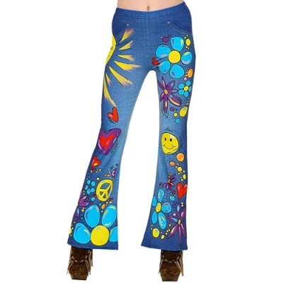 Imagen de WIDMANN MILANO PARTY FASHION pantalones 70s hippie jeans, flower power, de flores