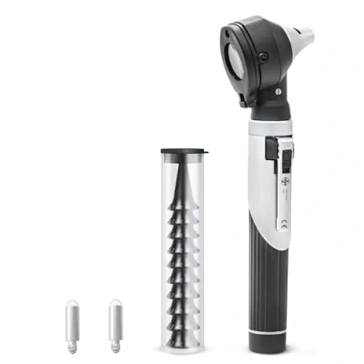 Imagen de AIESI® Otoscopio médico profesional bolsillo fibra optica con iluminación LED 3V de luz blanca VISIOSCOPE, Garantía 24 meses