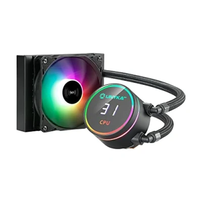 Imagen de UNYKAch Refrigeración Líquida CPU AQUASTORM Black 120 ARGB con Bomba Silenciosa, Display para Controlar Temperatura de y Ventilador RGB Sensor PWM