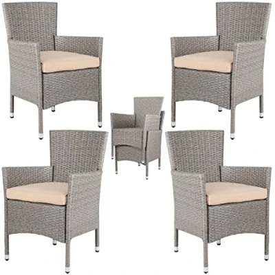 Imagen de CASARIA® Set 4 Sillones de Jardín Poliratán Apilables con Cojines Lavables Carga hasta 160kg Sillas Terraza Exterior Resistentes Intemperie Beige