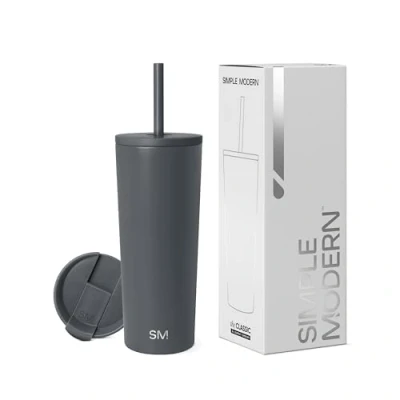 Imagen de Simple Modern Vaso Termico con Pajita y Tapa Taza Termica Café para Llevar Botella Agua de Acero Inoxidable Regalos Mujeres &amp; Hombres Classic 710ml Graphite