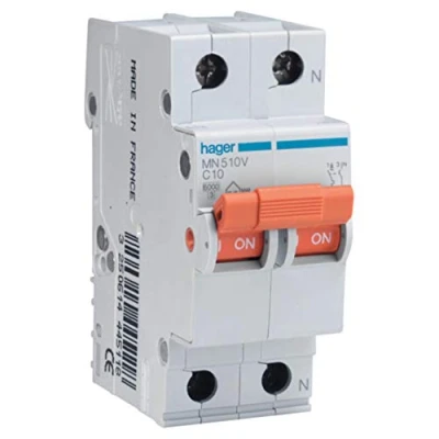 Imagen de Hager serie mn Interruptor automático bipolar 10a curva c