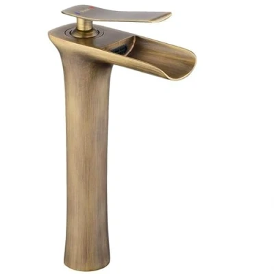 Imagen de Rea Grifo de lavabo Laguna Cepillo antiguo Oro Mezclador baño alto Latón Monomando lavado a mano ajustable en frío y caliente (Oro)