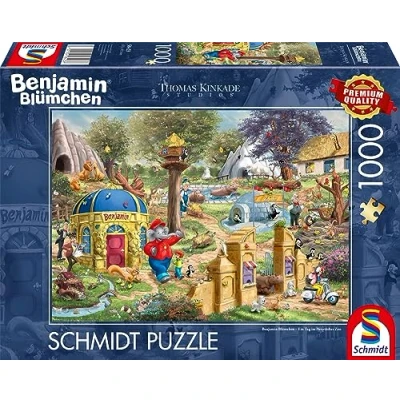 Imagen de Schmidt Spiele Flores 58423 Thomas Kinkade, Kiddinx, Benjamin Blümchen, Un día en el zoológico de Neustadt, Puzzle 1000 Piezas, Rompecabezas, Color Gris
