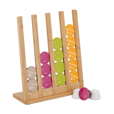 Imagen de Relaxdays Portacápsulas Compatible con Dolce Gusto, para 24 Cápsulas, Dispensador Café de Bambú, 36x30x12 cm, Natural