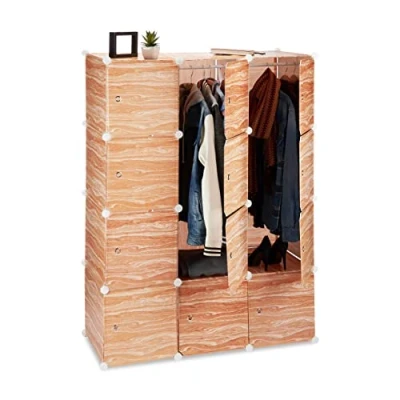 Imagen de Relaxdays Armario Modular Estilo Madera con 8 Compartimentos, Plástico, Marrón, 145 x 109 47 cm, Hierro