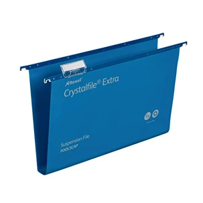 Imagen de Rexel Crystalfile Classic Carpeta colgante (cartón, base 30 mm, tamaño folio), 25 unidades, color azul