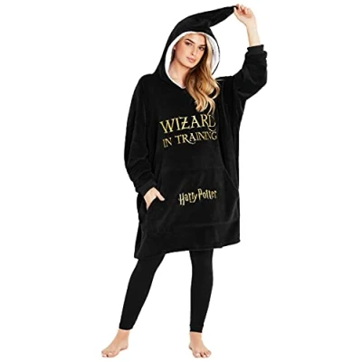 Imagen de Harry Potter Sudadera Mujer, Bata Manta Polar para Mujeres Oversize con Capucha de Forro Polar, Regalos Originales Mujer (Negro)