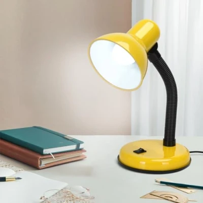 Imagen de Aigostar Lampara Escritorio Retro con E27 Bombilla, 6500K Luz Blanca, Flexo LED Vintage Estudio Cable de 150cm, mesa Cuello Flexible, Amarillo