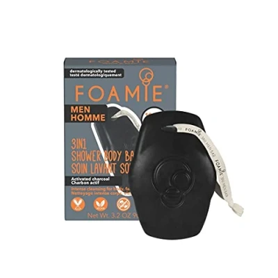 Imagen de Foamie Limpiador sólido 3en1 para hombre con carbón activadoI Champu solido, facial y Gel de ducha en 1I Vegano sin plástico 90g