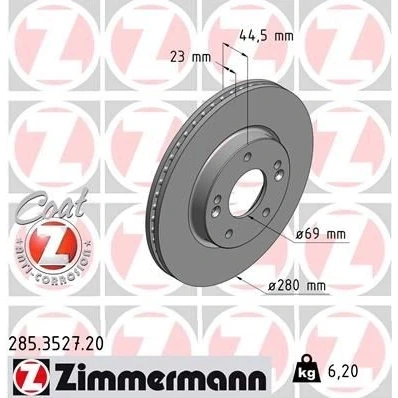 Imagen de ZIMMERMANN COAT Z 285.3527.20 Disco de freno 280 23 7/5 5 114 ventilación interna revestido HYUNDAI: i30 III Hatchback, II Hatchback