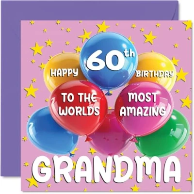 Imagen de Tarjeta de cumpleaños número 60 para abuela La más increíble del mundo feliz nieta nieto, 145 mm x mm, años tarjetas felicitación