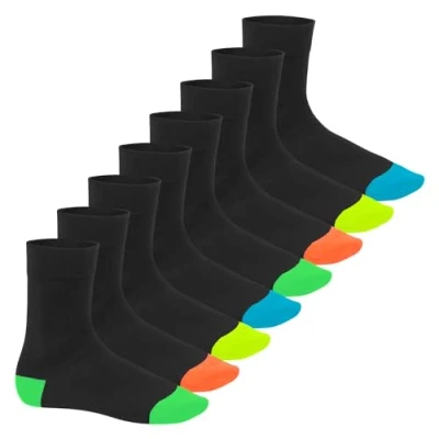 Imagen de Footstar Calcetines de algodón para hombre y mujer (8 pares), diseño neón, Funny Black, 39 42