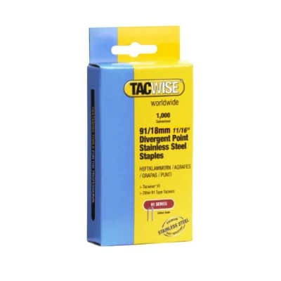 Imagen de Tacwise 1069 Grapas de acero inoxidable corona estrecha y puntas divergentes tipo 91/18 mm