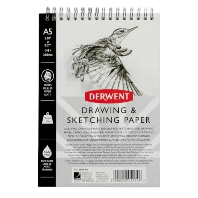 Imagen de Derwent Cuaderno A5 Formato Retrato para Dibujar y Escribir, 30 Hojas, Papel Libre de Ácidos, Bloc Notas Espiral, Calidad Profesional, 2300140