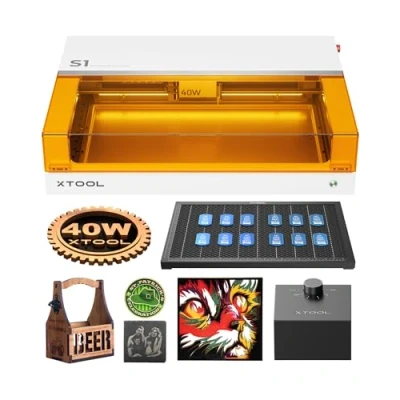 Imagen de xTool S1 40W Grabadora de corte láser, en blanco, con panel trabajo y asistencia aire, posicionamiento dos puntos, enfoque automático, 600 mm/s, para metal, cuero, acrílico vidrio