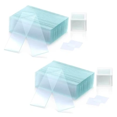 Imagen de QWORK® 100 portaobjetos de 76x25 mm y 200 cubreobjetos 18x18 mm, bordes esmerilados